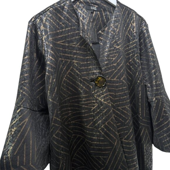 LIOR Paris Jacket Size Large Womens Modern Artsy Black Tan Geo Print - Picture 5 of 12